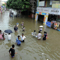 Überschwemmung in Mammalapuram während der Monsunzeit Überschwemmung in Mammalapuram während der Monsunzeit